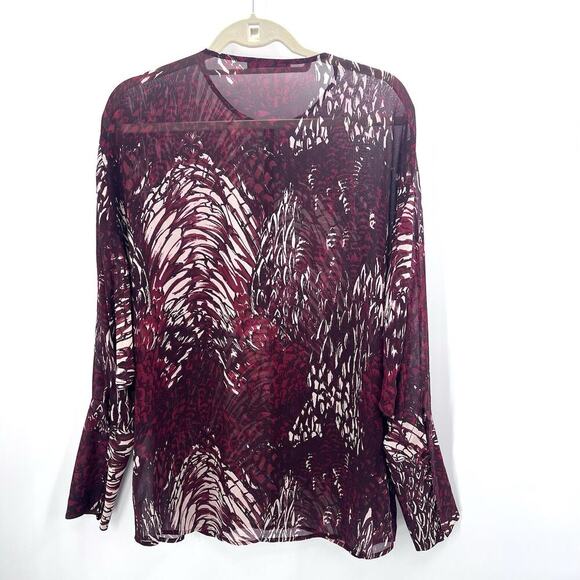 Tamara Mellon Red Silk Long Sleeve Gauntlet Cuff Boho Tunic Blouse Womens 10 - Picture 6 of 8
